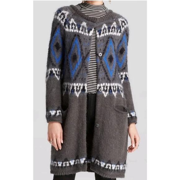 Free People F609X618 Frosted Fair Isle Cardigan Grey Combo SZ Medium - Picture 1 of 5